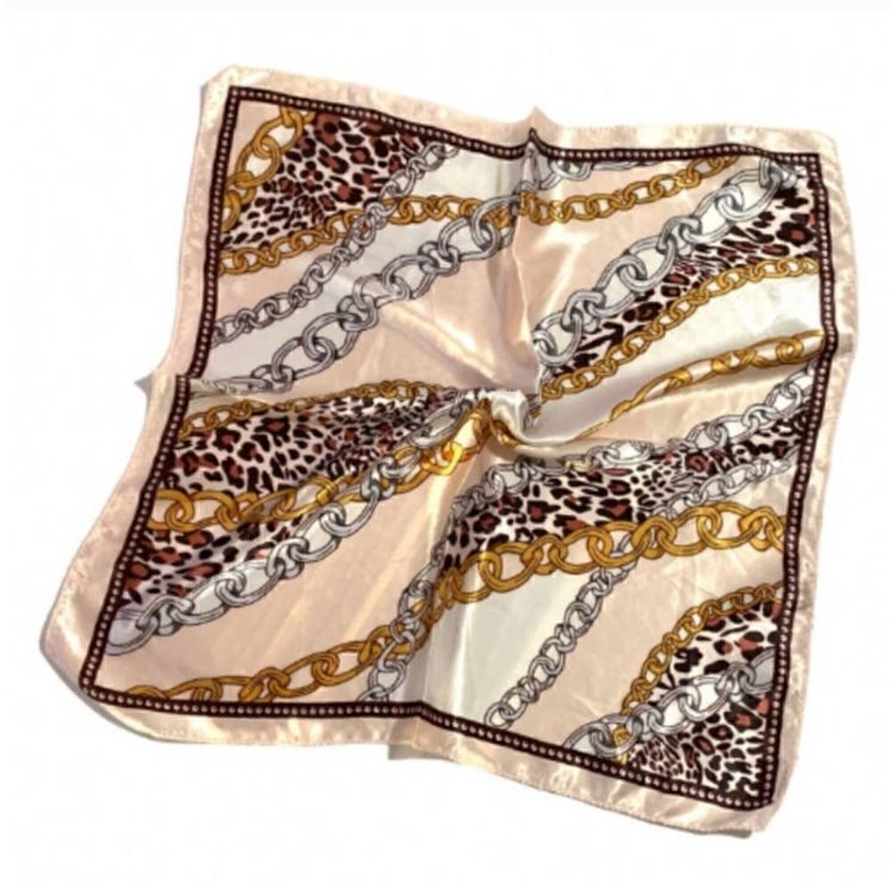 Square Satin Scarf Leopard Chain Print Vintage Neckerchief Elegant Scarf